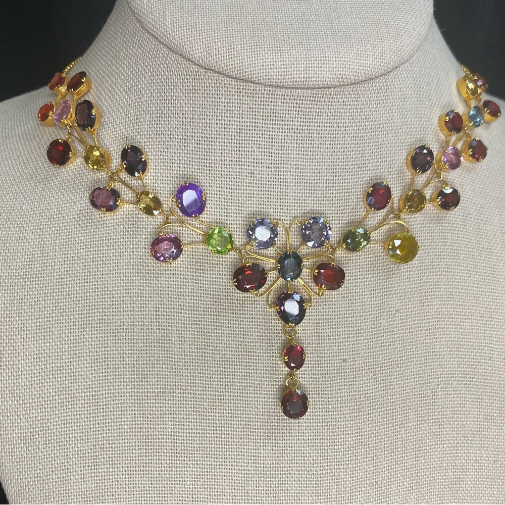 Natural Multicolor Spinel Designer Necklace in 18K solid gold New
